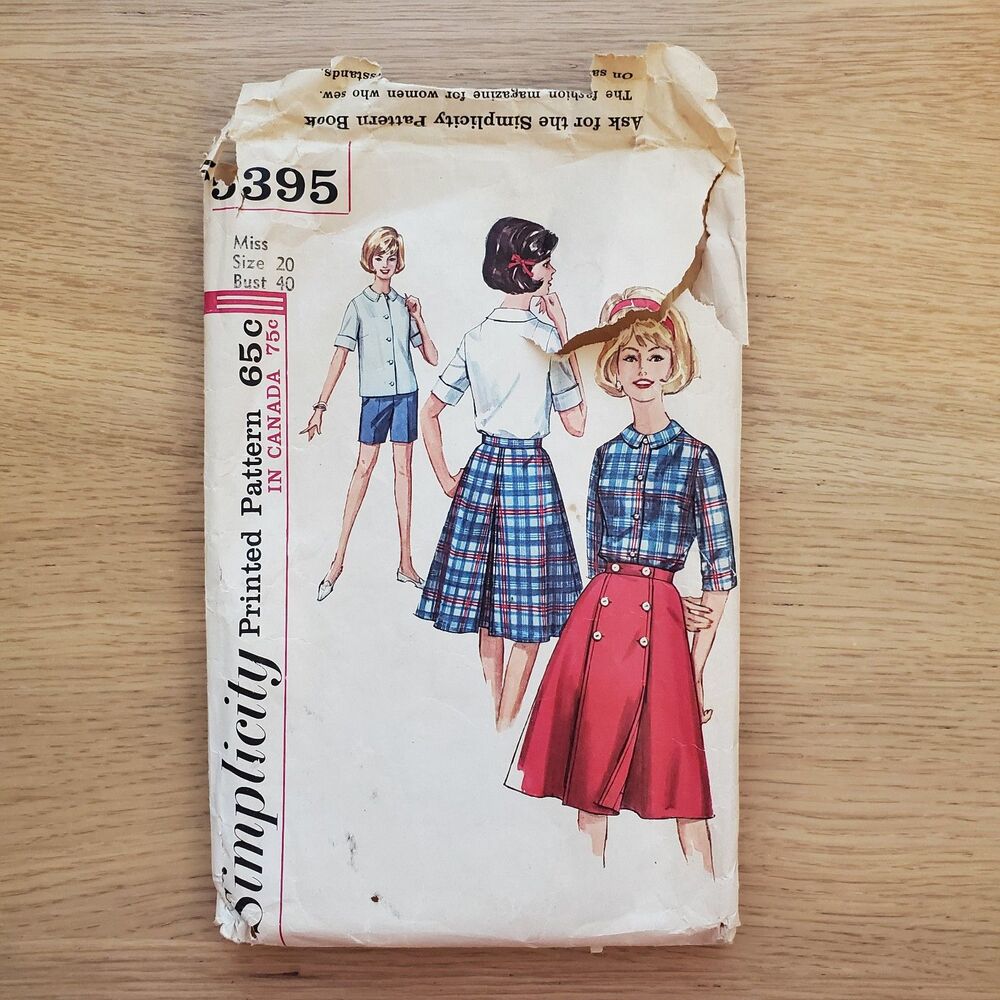 Vintage 60s Simplicity 5395 Sewing Pattern Blouse Shorts Wrap Skirt Size 20